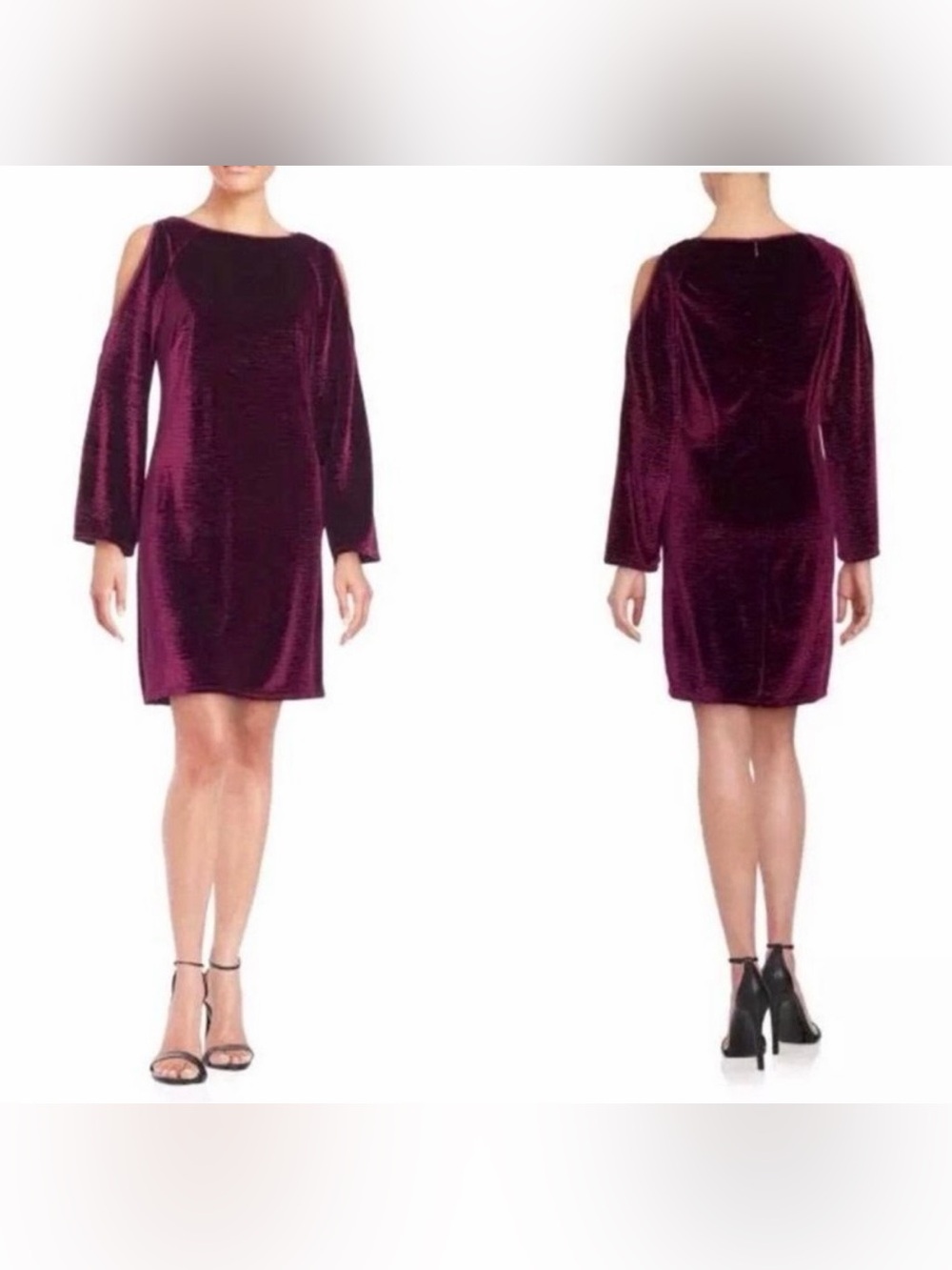ADRIANNA PAPELL VELVET COLD SHOULDER SLEEVE DRESS SIZE 8 PETITE IN BURGUNDY